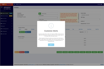  Creating an Invoice in FBO Director, Step 3, Customer Alerts
