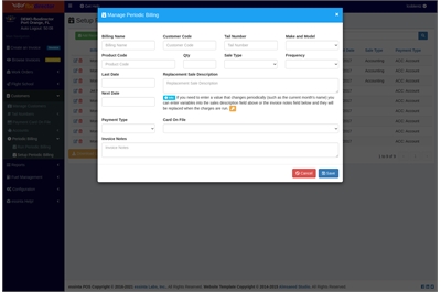 Screen Capture of Blank Setup Periodic Billing Form